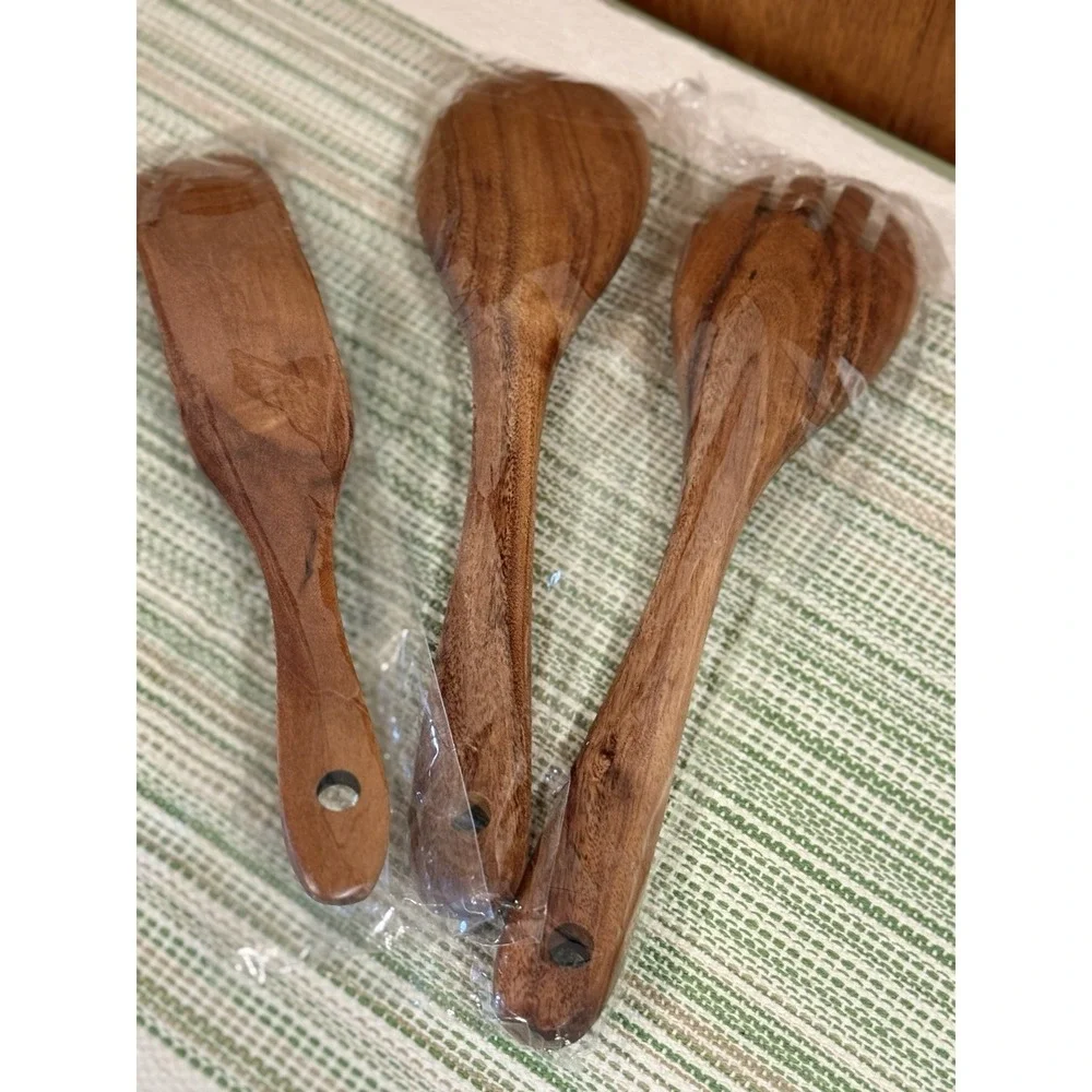 Hiqneuen Teak Wood Spurtle & Utensil 6 Piece Set – Durable Non-Scratch Cooking